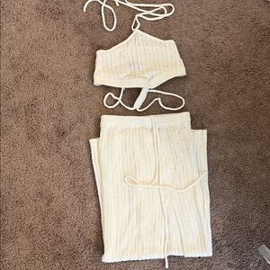 Revolve Michael Costello Cream Knit Maxi Set